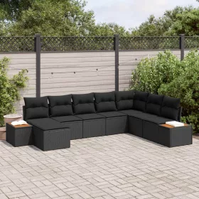    Kerti Kanapé Szett párnával tárolóval 9 pcs Fekete Polyrattan