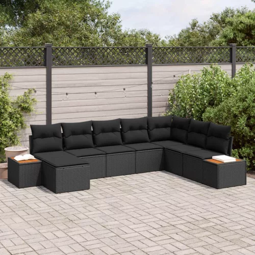  Kerti Kanapé Szett párnával tárolóval 9 pcs Fekete Polyrattan