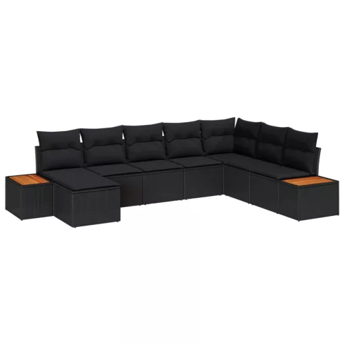 Kerti Kanapé Szett párnával tárolóval 9 pcs Fekete Polyrattan