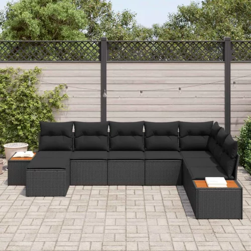  Kerti Kanapé Szett párnával tárolóval 9 pcs Fekete Polyrattan