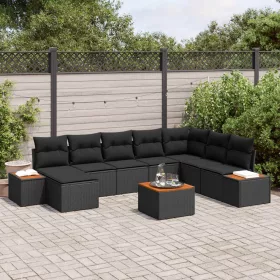    Kerti Kanapé Szett párnával tárolóval 9 pcs Fekete Polyrattan