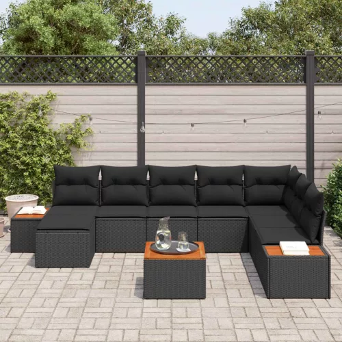  Kerti Kanapé Szett párnával tárolóval 9 pcs Fekete Polyrattan