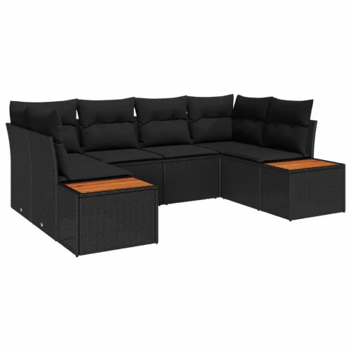  Kerti Kanapé Szett párnával tárolóval 6 pcs Fekete Polyrattan