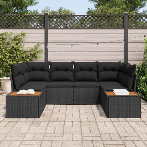  Kerti Kanapé Szett párnával tárolóval 6 pcs Fekete Polyrattan