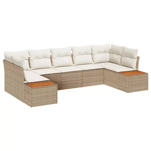  Kerti Kanapé Szett párnával 7 pcs Beige és krém Polyrattan