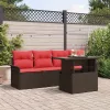  Kerti Kanapé Szett párnával tárolóval 5 pcs Barna Poli rattan