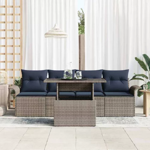  Kerti Kanapé Szett párnával tárolóval 5 pcs Szürke Poli rattan