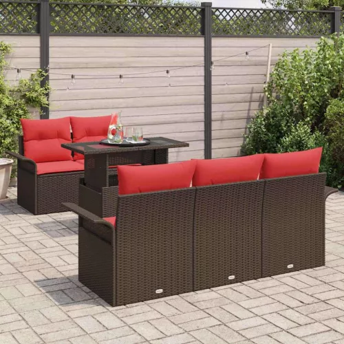  Kerti Kanapé Szett párnával tárolóval 6 pcs Barna Poly Rattan