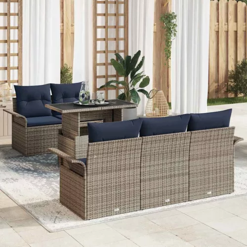  Kerti Kanapé Szett párnával tárolóval 6 pcs Szürke Poly Rattan