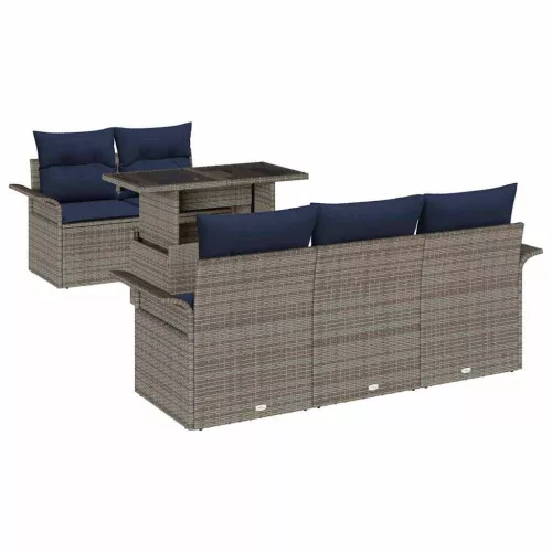  Kerti Kanapé Szett párnával tárolóval 6 pcs Szürke Poly Rattan