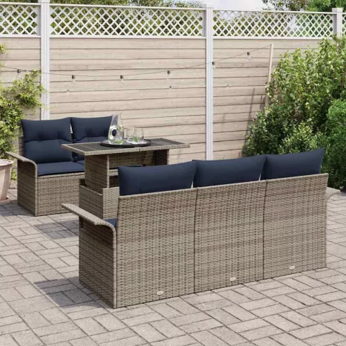  Kerti Kanapé Szett párnával tárolóval 6 pcs Szürke Poly Rattan