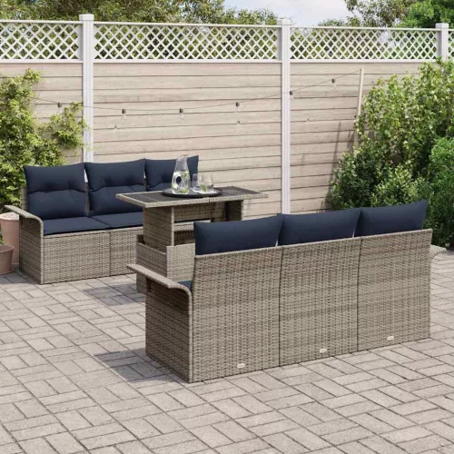  Kerti Kanapé Szett párnával tárolóval 7 pcs Szürke Poly Rattan
