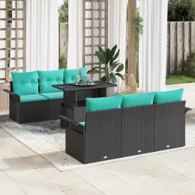    Kerti Kanapé Szett párnával tárolóval 7 pcs Fekete Poli rattan