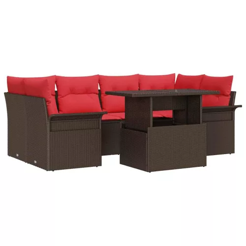  Kerti Kanapé Szett párnával tárolóval 7 pcs Barna Poly Rattan