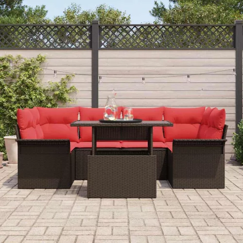  Kerti Kanapé Szett párnával tárolóval 7 pcs Barna Poly Rattan