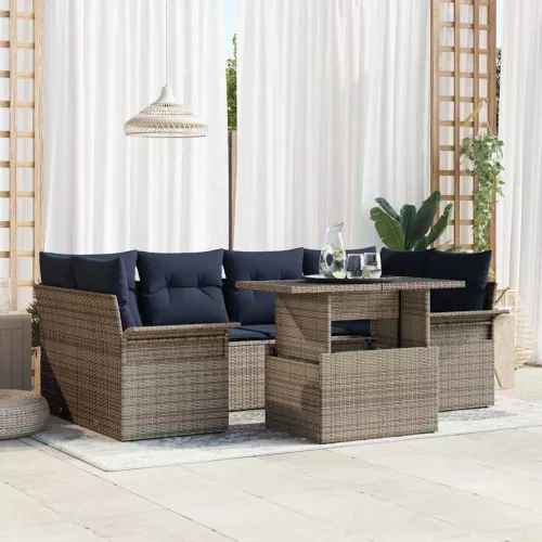  Kerti Kanapé Szett párnával tárolóval 7 pcs Szürke Poly Rattan