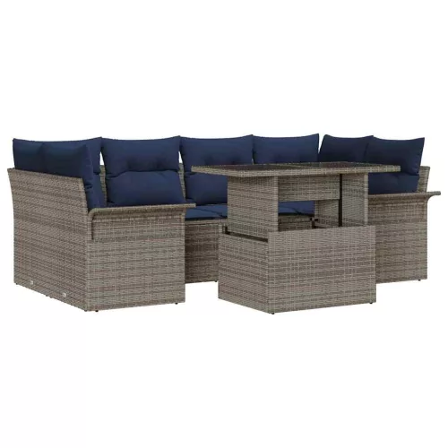  Kerti Kanapé Szett párnával tárolóval 7 pcs Szürke Poly Rattan