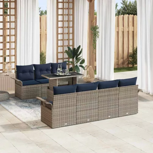  Kerti Kanapé Szett párnával tárolóval 8 pcs Szürke Poly Rattan