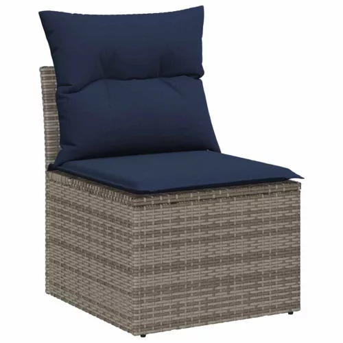  Kerti Kanapé Szett párnával tárolóval 8 pcs Szürke Poly Rattan