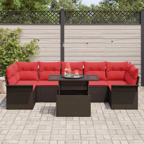  Kerti Kanapé Szett párnával tárolóval 8 pcs Barna Poly Rattan