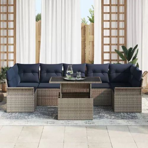  Kerti Kanapé Szett párnával tárolóval 8 pcs Szürke Poly Rattan