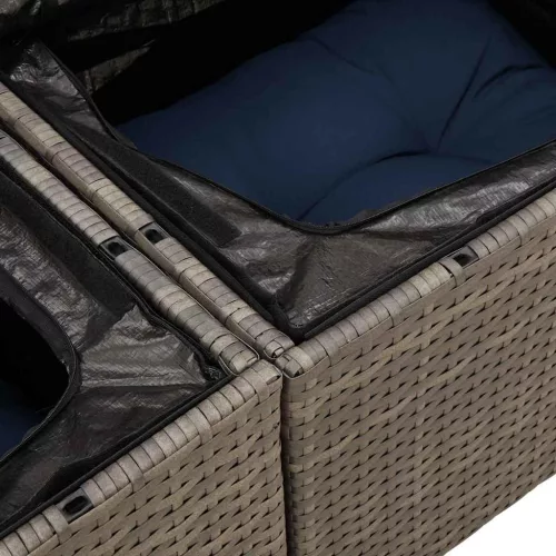  Kerti Kanapé Szett párnával tárolóval 8 pcs Szürke Poly Rattan