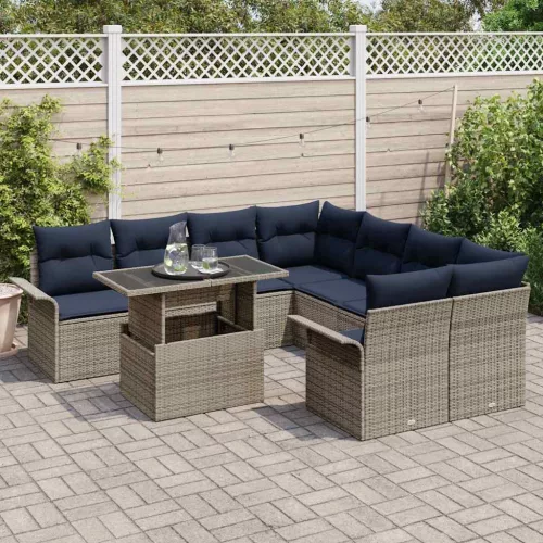  Kerti Kanapé Szett párnával tárolóval 9 pcs Szürke Poly Rattan