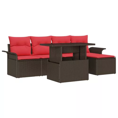  Kerti Kanapé Szett párnával tárolóval 6 pcs Barna Poli rattan