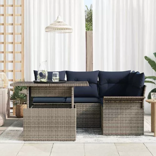  Kerti Kanapé Szett párnával tárolóval 5 pcs Szürke Poly Rattan