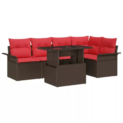  Kerti Kanapé Szett párnával tárolóval 6 pcs Barna Poly Rattan