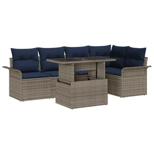  Kerti Kanapé Szett párnával tárolóval 6 pcs Szürke Poly Rattan