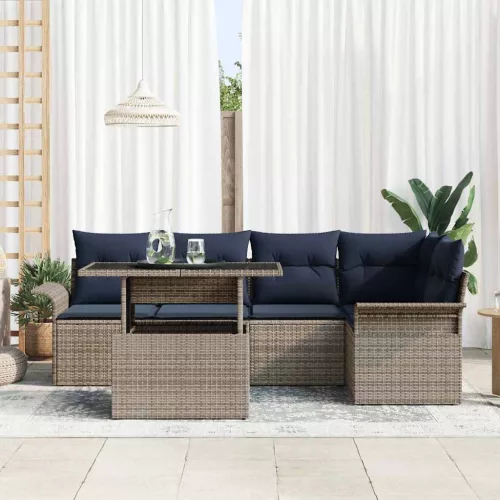  Kerti Kanapé Szett párnával tárolóval 6 pcs Szürke Poly Rattan