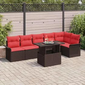   Kerti Kanapé Szett párnával tárolóval 7 pcs Barna Poli rattan