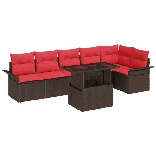  Kerti Kanapé Szett párnával tárolóval 7 pcs Barna Poli rattan