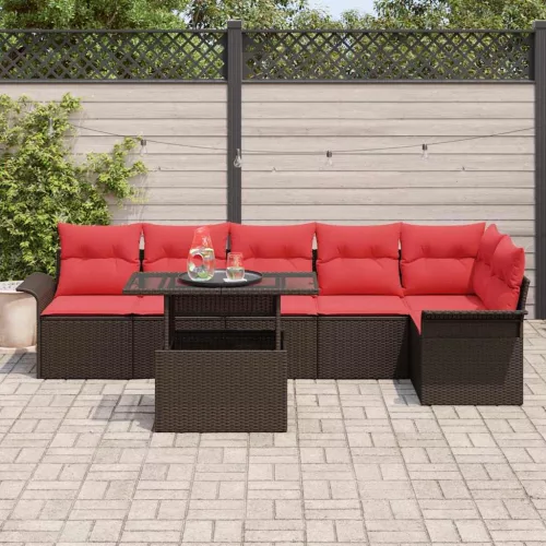  Kerti Kanapé Szett párnával tárolóval 7 pcs Barna Poli rattan