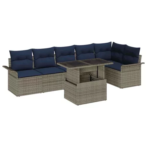  Kerti Kanapé Szett párnával tárolóval 7 pcs Szürke Poli rattan
