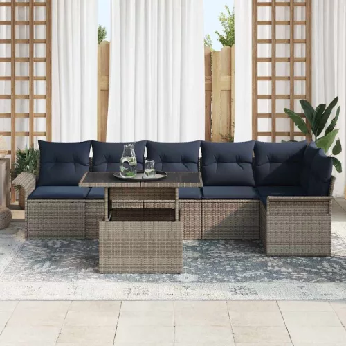  Kerti Kanapé Szett párnával tárolóval 7 pcs Szürke Poli rattan