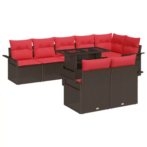  Kerti Kanapé Szett párnával tárolóval 9 pcs Barna Poly Rattan