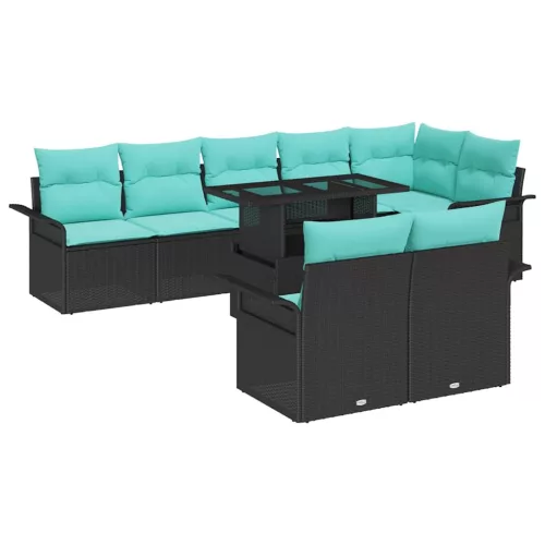  Kerti Kanapé Szett párnával tárolóval 9 pcs Fekete Poly Rattan