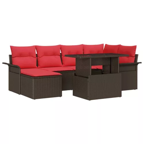  Kerti Kanapé Szett párnával tárolóval 7 pcs Barna Poly Rattan