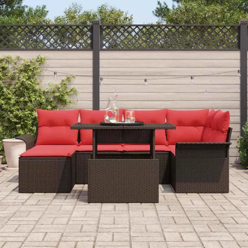  Kerti Kanapé Szett párnával tárolóval 7 pcs Barna Poly Rattan