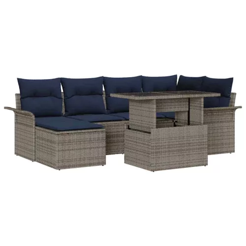  Kerti Kanapé Szett párnával tárolóval 7 pcs Szürke Poly Rattan