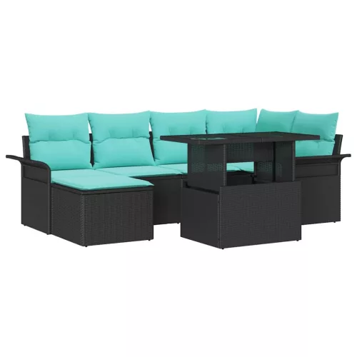  Kerti Kanapé Szett párnával tárolóval 7 pcs Fekete Poly Rattan