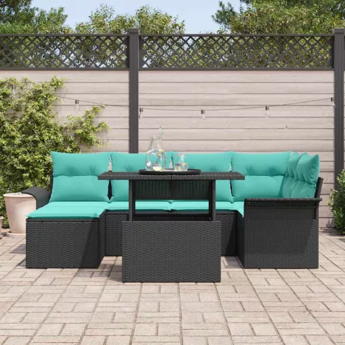  Kerti Kanapé Szett párnával tárolóval 7 pcs Fekete Poly Rattan