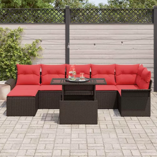  Kerti Kanapé Szett párnával tárolóval 8 pcs Barna Poly Rattan
