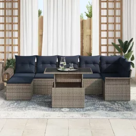    Kerti Kanapé Szett párnával tárolóval 8 pcs Szürke Poly Rattan
