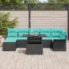  Kerti Kanapé Szett párnával tárolóval 8 pcs Fekete Poly Rattan
