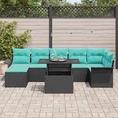  Kerti Kanapé Szett párnával tárolóval 8 pcs Fekete Poly Rattan
