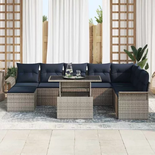 Kerti Kanapé Szett párnával 9 pcs Szürke Poly Rattan