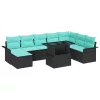  Kerti Kanapé Szett párnával 9 pcs Fekete Poly Rattan